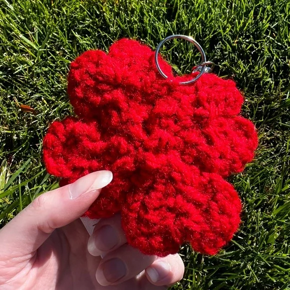 3/$20 Hand Crocheted Red Poppy Flower Keychain! - Picture 7 of 9